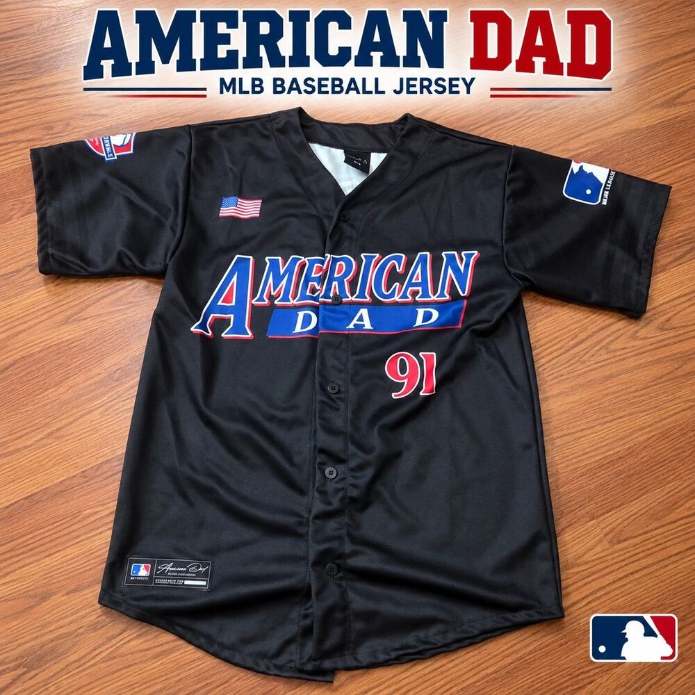 American Dad MLB Baseball Jersey Black #91 Men's M/M Los Angeles
